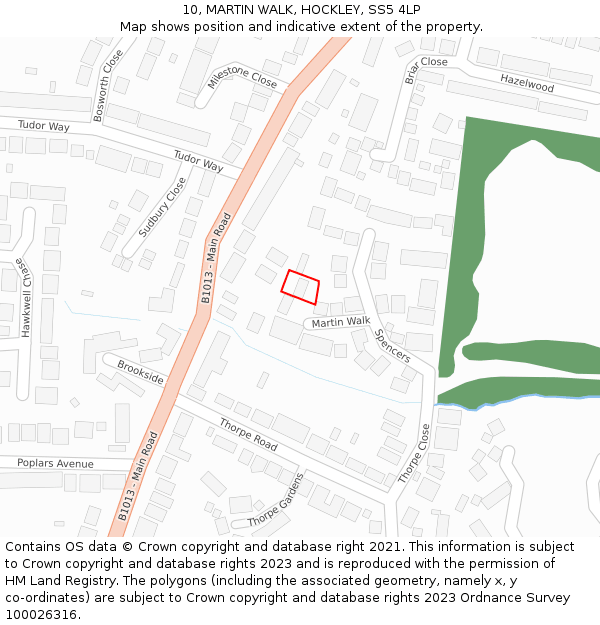 10, MARTIN WALK, HOCKLEY, SS5 4LP: Location map and indicative extent of plot