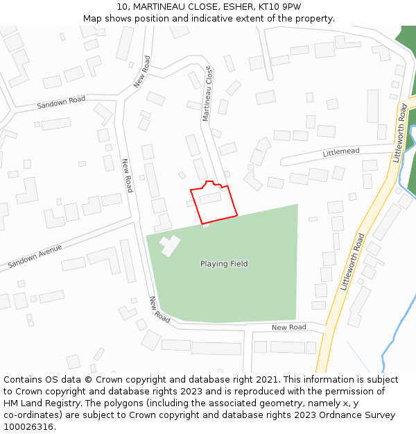 10, MARTINEAU CLOSE, ESHER, KT10 9PW: Location map and indicative extent of plot