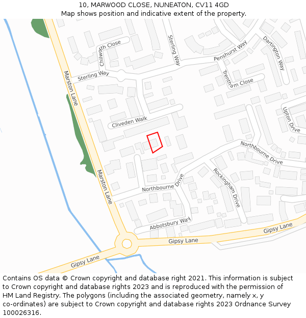10, MARWOOD CLOSE, NUNEATON, CV11 4GD: Location map and indicative extent of plot