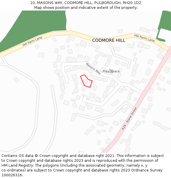 10, MASONS WAY, CODMORE HILL, PULBOROUGH, RH20 1DZ: Location map and indicative extent of plot