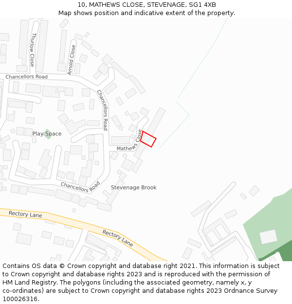 10, MATHEWS CLOSE, STEVENAGE, SG1 4XB: Location map and indicative extent of plot