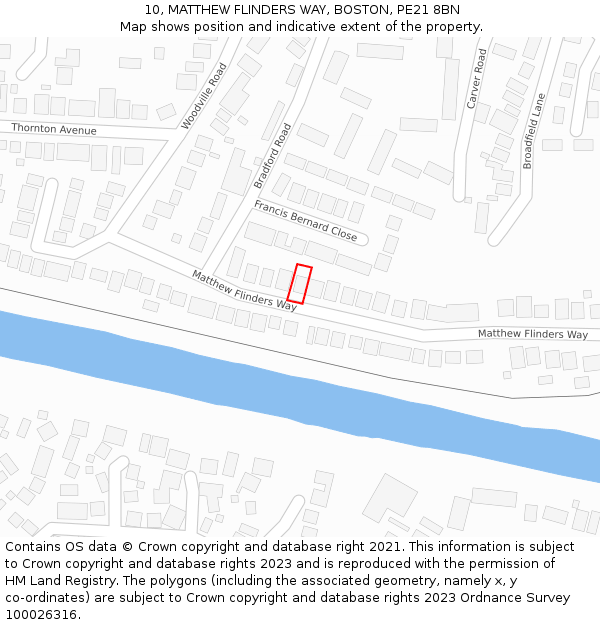 10, MATTHEW FLINDERS WAY, BOSTON, PE21 8BN: Location map and indicative extent of plot