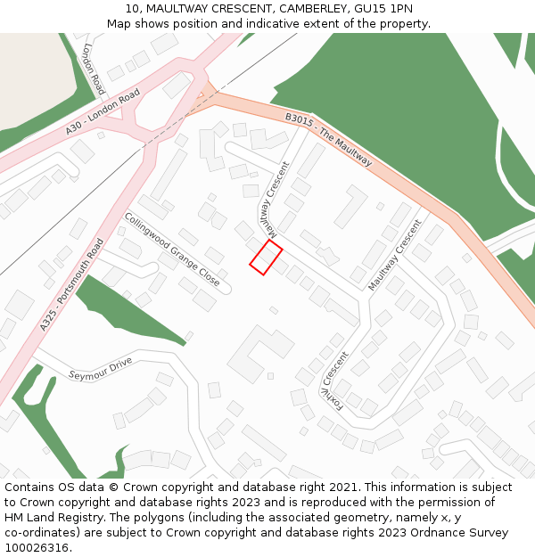 10, MAULTWAY CRESCENT, CAMBERLEY, GU15 1PN: Location map and indicative extent of plot