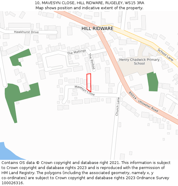 10, MAVESYN CLOSE, HILL RIDWARE, RUGELEY, WS15 3RA: Location map and indicative extent of plot