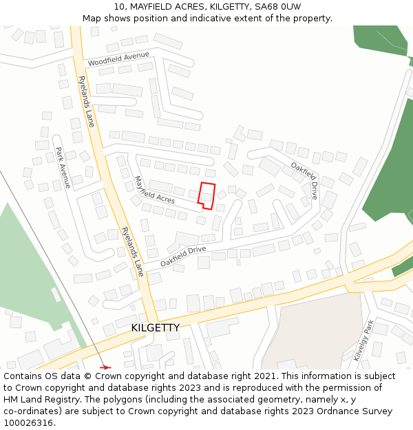 10, MAYFIELD ACRES, KILGETTY, SA68 0UW: Location map and indicative extent of plot