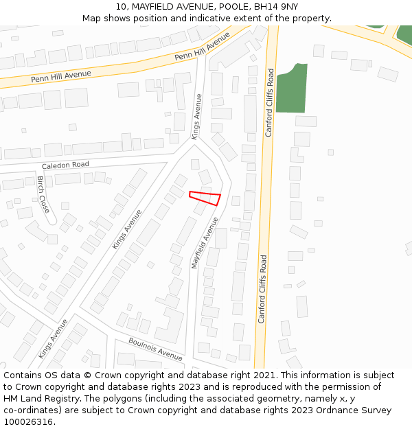 10, MAYFIELD AVENUE, POOLE, BH14 9NY: Location map and indicative extent of plot