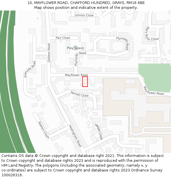 10, MAYFLOWER ROAD, CHAFFORD HUNDRED, GRAYS, RM16 6BE: Location map and indicative extent of plot