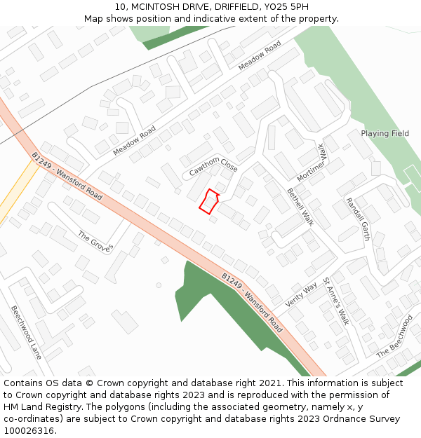 10, MCINTOSH DRIVE, DRIFFIELD, YO25 5PH: Location map and indicative extent of plot