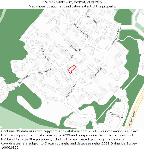 10, MCKENZIE WAY, EPSOM, KT19 7ND: Location map and indicative extent of plot