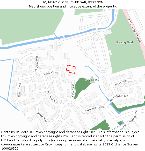 10, MEAD CLOSE, CHEDDAR, BS27 3XN: Location map and indicative extent of plot