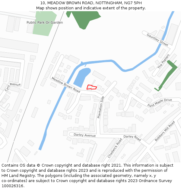 10, MEADOW BROWN ROAD, NOTTINGHAM, NG7 5PH: Location map and indicative extent of plot