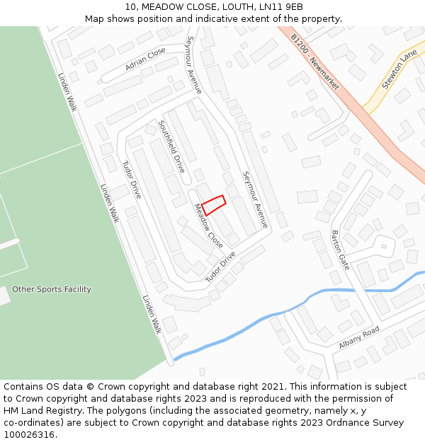 10, MEADOW CLOSE, LOUTH, LN11 9EB: Location map and indicative extent of plot