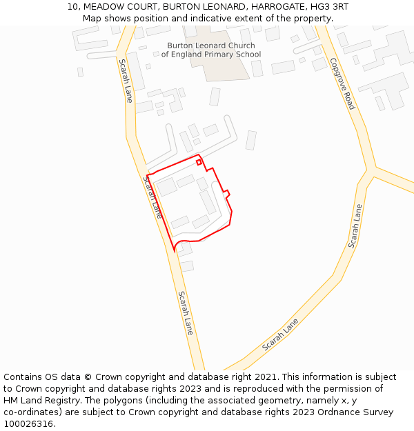 10, MEADOW COURT, BURTON LEONARD, HARROGATE, HG3 3RT: Location map and indicative extent of plot