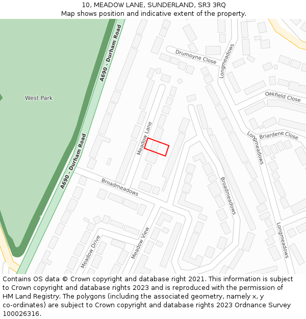 10, MEADOW LANE, SUNDERLAND, SR3 3RQ: Location map and indicative extent of plot