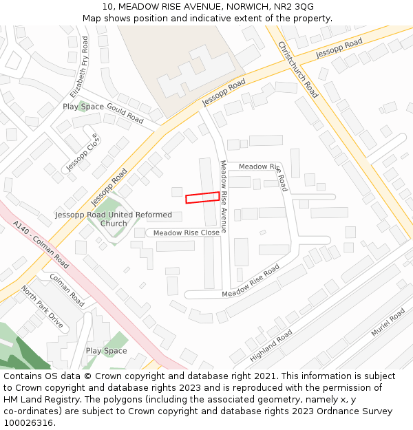 10, MEADOW RISE AVENUE, NORWICH, NR2 3QG: Location map and indicative extent of plot