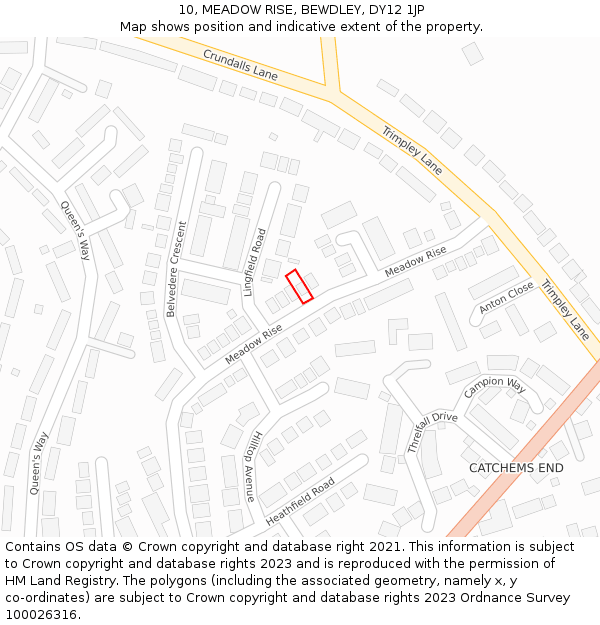 10, MEADOW RISE, BEWDLEY, DY12 1JP: Location map and indicative extent of plot