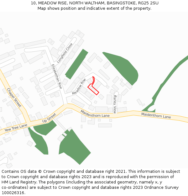 10, MEADOW RISE, NORTH WALTHAM, BASINGSTOKE, RG25 2SU: Location map and indicative extent of plot
