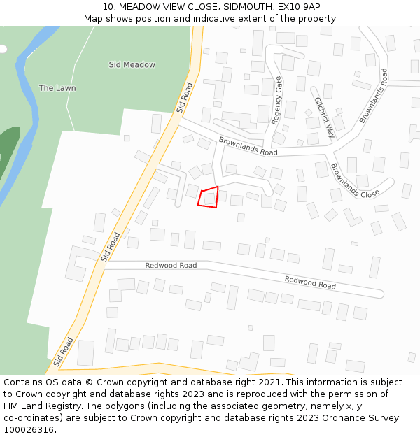 10, MEADOW VIEW CLOSE, SIDMOUTH, EX10 9AP: Location map and indicative extent of plot