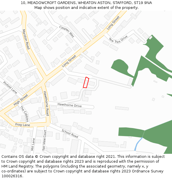 10, MEADOWCROFT GARDENS, WHEATON ASTON, STAFFORD, ST19 9NA: Location map and indicative extent of plot