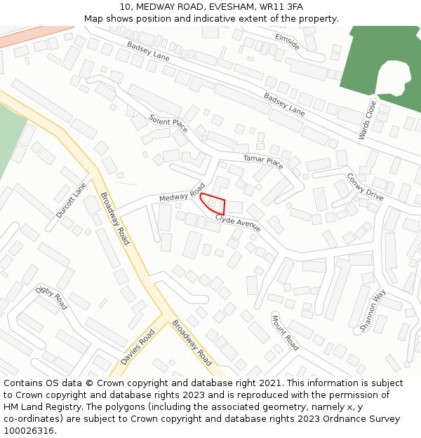 10, MEDWAY ROAD, EVESHAM, WR11 3FA: Location map and indicative extent of plot