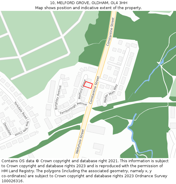 10, MELFORD GROVE, OLDHAM, OL4 3HH: Location map and indicative extent of plot