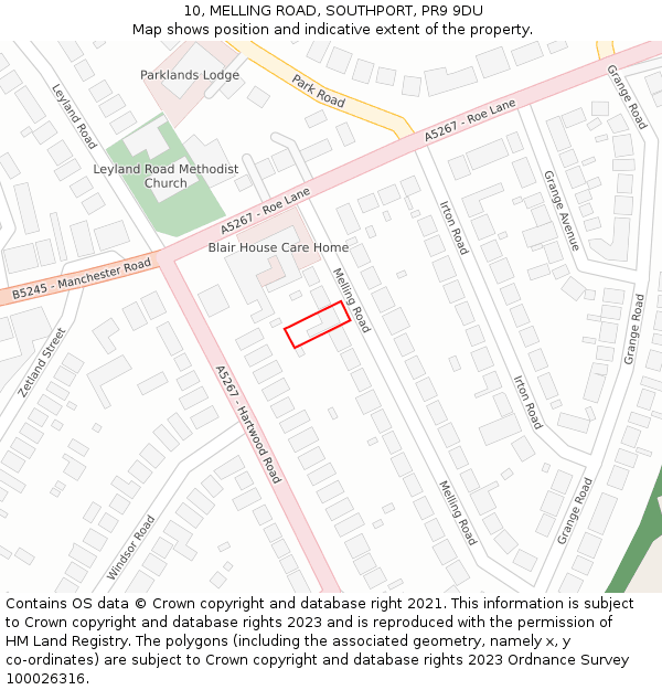 10, MELLING ROAD, SOUTHPORT, PR9 9DU: Location map and indicative extent of plot