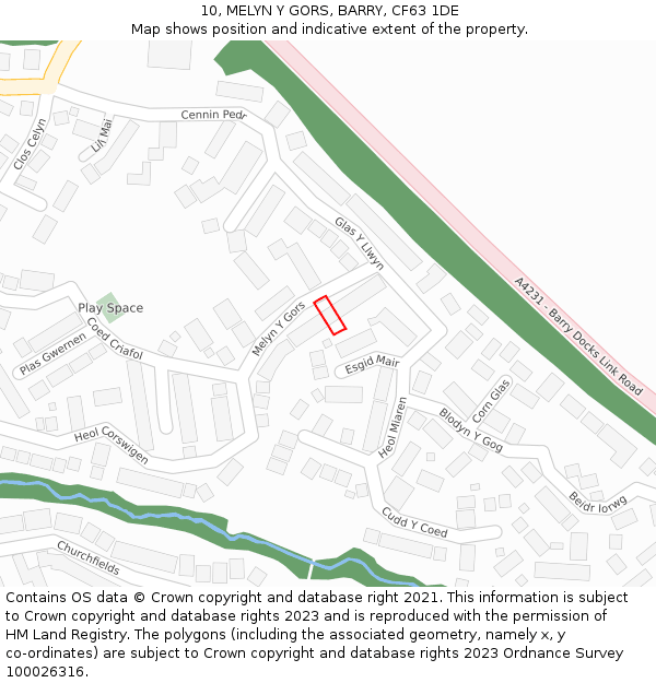 10, MELYN Y GORS, BARRY, CF63 1DE: Location map and indicative extent of plot