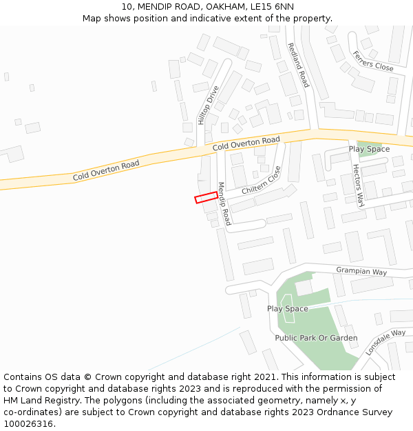 10, MENDIP ROAD, OAKHAM, LE15 6NN: Location map and indicative extent of plot