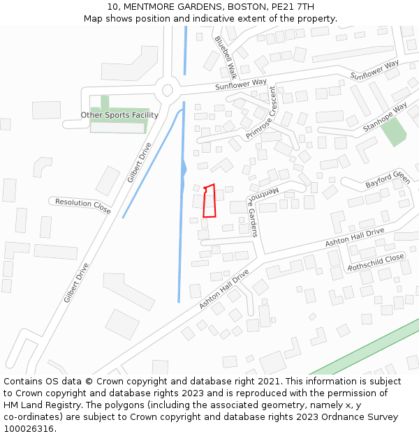 10, MENTMORE GARDENS, BOSTON, PE21 7TH: Location map and indicative extent of plot