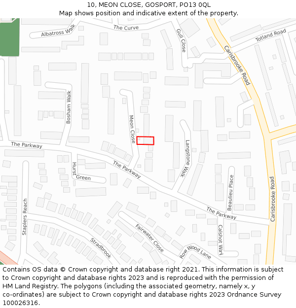 10, MEON CLOSE, GOSPORT, PO13 0QL: Location map and indicative extent of plot