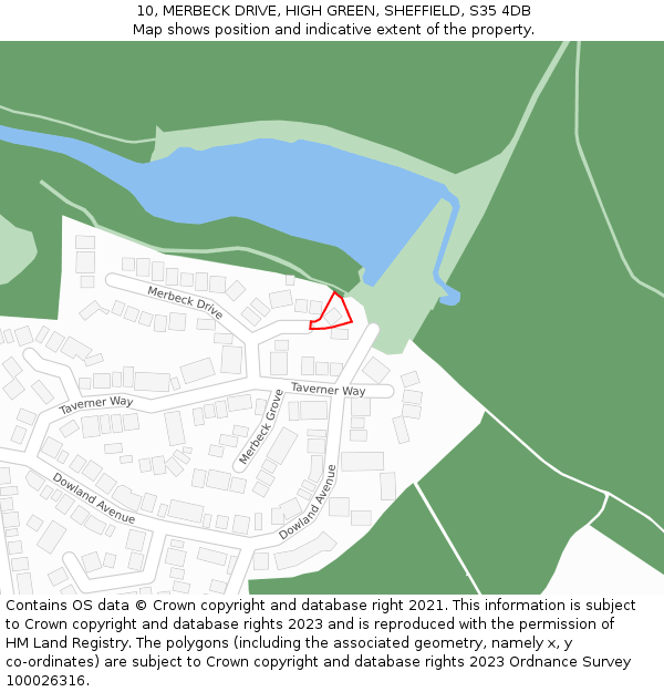 10, MERBECK DRIVE, HIGH GREEN, SHEFFIELD, S35 4DB: Location map and indicative extent of plot