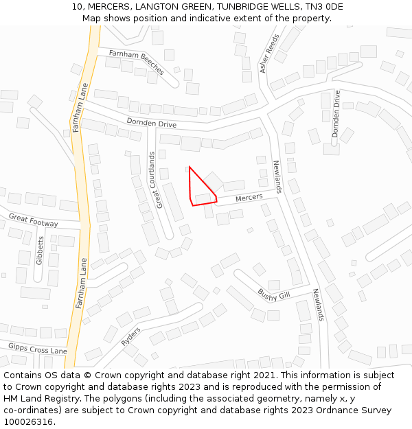 10, MERCERS, LANGTON GREEN, TUNBRIDGE WELLS, TN3 0DE: Location map and indicative extent of plot