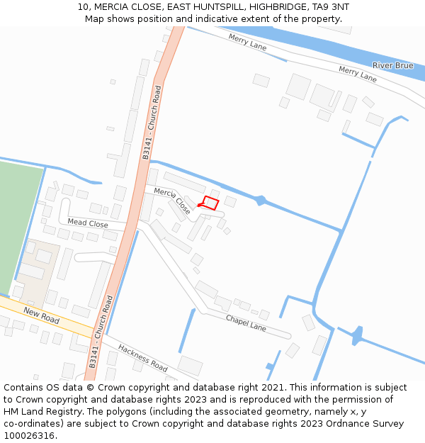 10, MERCIA CLOSE, EAST HUNTSPILL, HIGHBRIDGE, TA9 3NT: Location map and indicative extent of plot