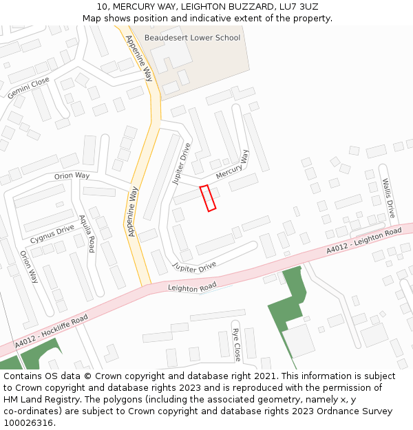 10, MERCURY WAY, LEIGHTON BUZZARD, LU7 3UZ: Location map and indicative extent of plot