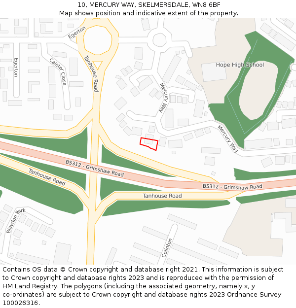 10, MERCURY WAY, SKELMERSDALE, WN8 6BF: Location map and indicative extent of plot