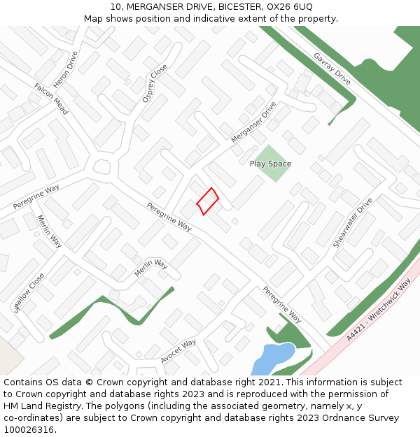 10, MERGANSER DRIVE, BICESTER, OX26 6UQ: Location map and indicative extent of plot