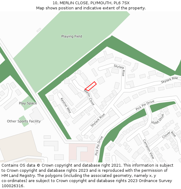 10, MERLIN CLOSE, PLYMOUTH, PL6 7SX: Location map and indicative extent of plot