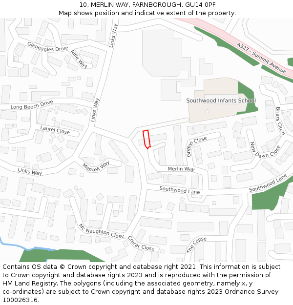 10, MERLIN WAY, FARNBOROUGH, GU14 0PF: Location map and indicative extent of plot