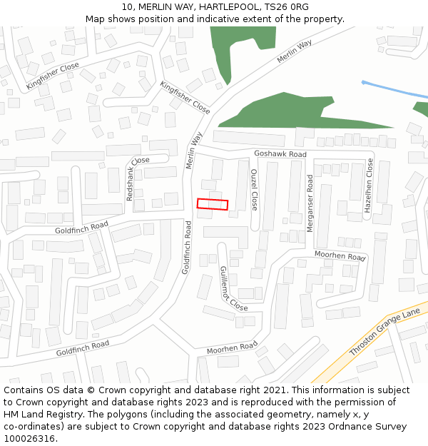 10, MERLIN WAY, HARTLEPOOL, TS26 0RG: Location map and indicative extent of plot