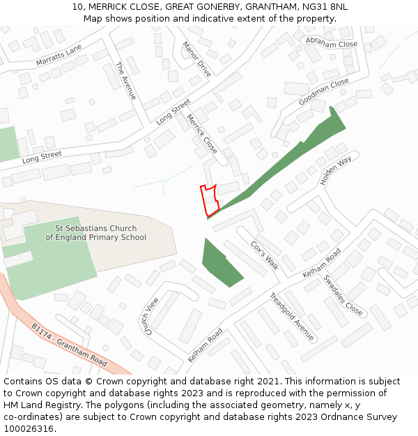 10, MERRICK CLOSE, GREAT GONERBY, GRANTHAM, NG31 8NL: Location map and indicative extent of plot