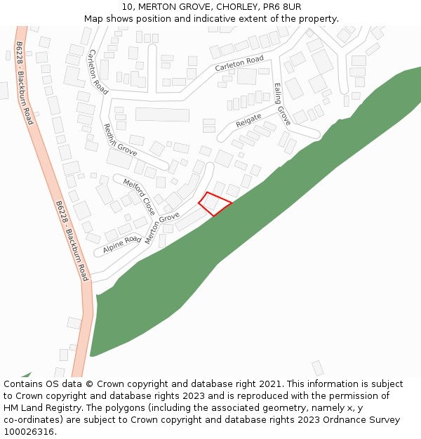 10, MERTON GROVE, CHORLEY, PR6 8UR: Location map and indicative extent of plot