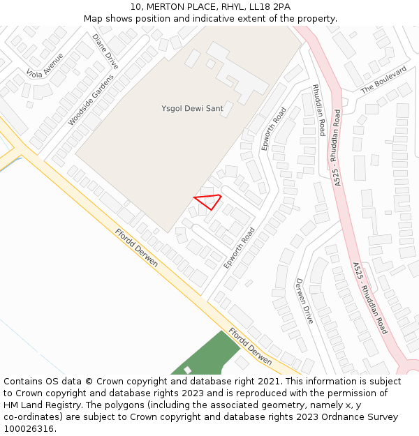 10, MERTON PLACE, RHYL, LL18 2PA: Location map and indicative extent of plot