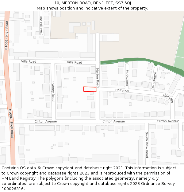 10, MERTON ROAD, BENFLEET, SS7 5QJ: Location map and indicative extent of plot