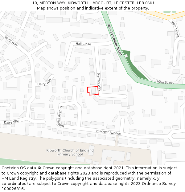 10, MERTON WAY, KIBWORTH HARCOURT, LEICESTER, LE8 0NU: Location map and indicative extent of plot