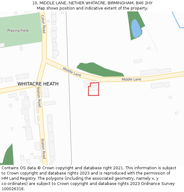 10, MIDDLE LANE, NETHER WHITACRE, BIRMINGHAM, B46 2HY: Location map and indicative extent of plot