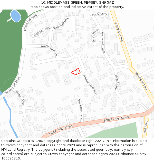 10, MIDDLEMASS GREEN, PEWSEY, SN9 5AZ: Location map and indicative extent of plot