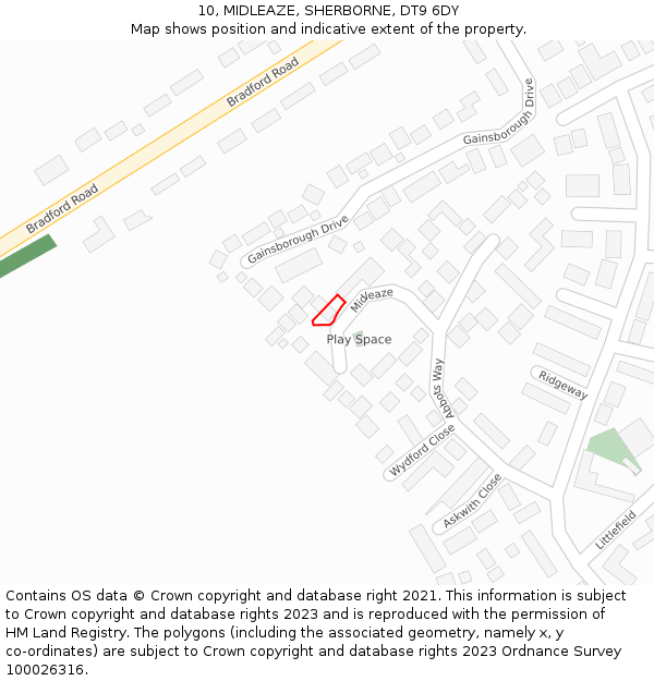 10, MIDLEAZE, SHERBORNE, DT9 6DY: Location map and indicative extent of plot