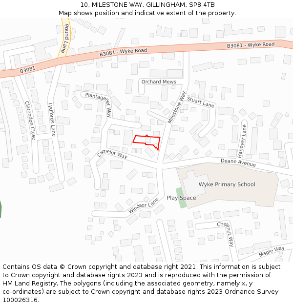 10, MILESTONE WAY, GILLINGHAM, SP8 4TB: Location map and indicative extent of plot