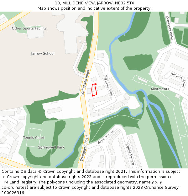 10, MILL DENE VIEW, JARROW, NE32 5TX: Location map and indicative extent of plot