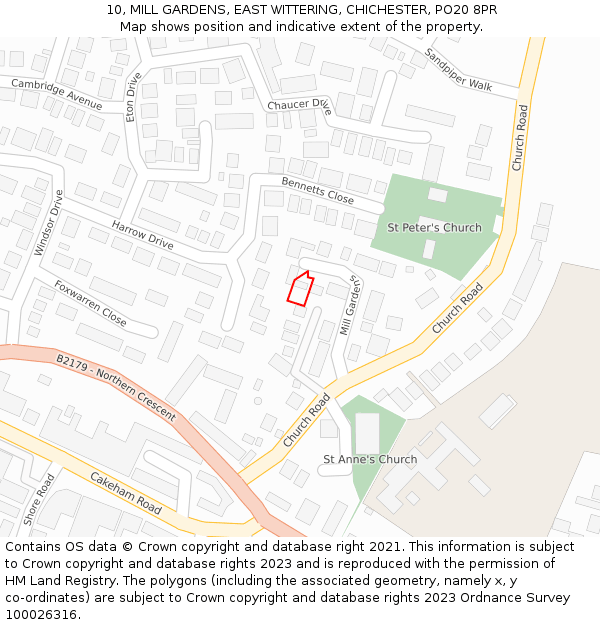 10, MILL GARDENS, EAST WITTERING, CHICHESTER, PO20 8PR: Location map and indicative extent of plot